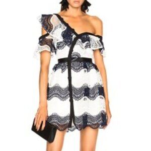 Self-Portrait Navy & White Lace Midi Dress